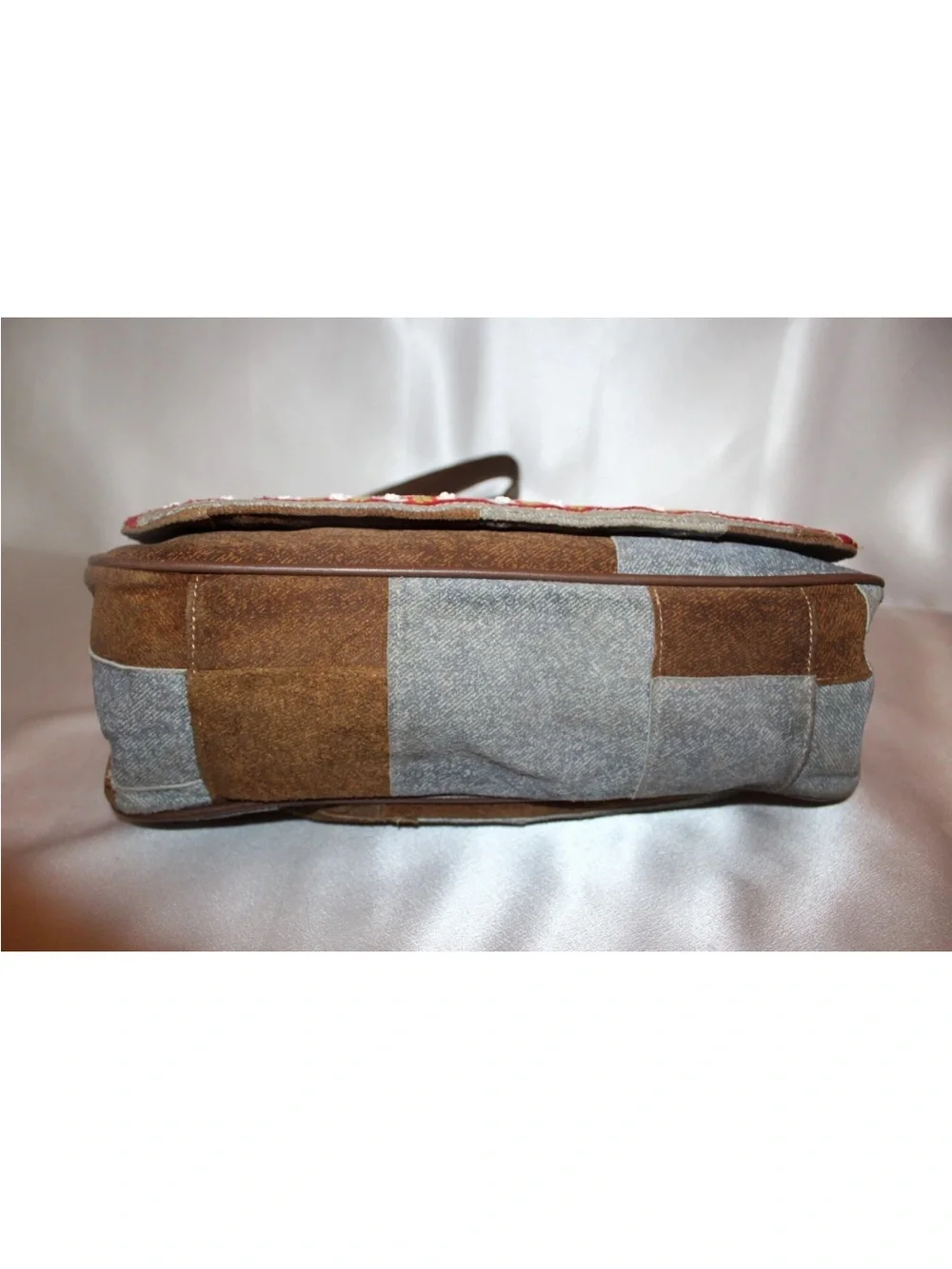 Isabella Fiore Denim PatchworkEmbroidered Boho Flap Hobo Shoulder Bag